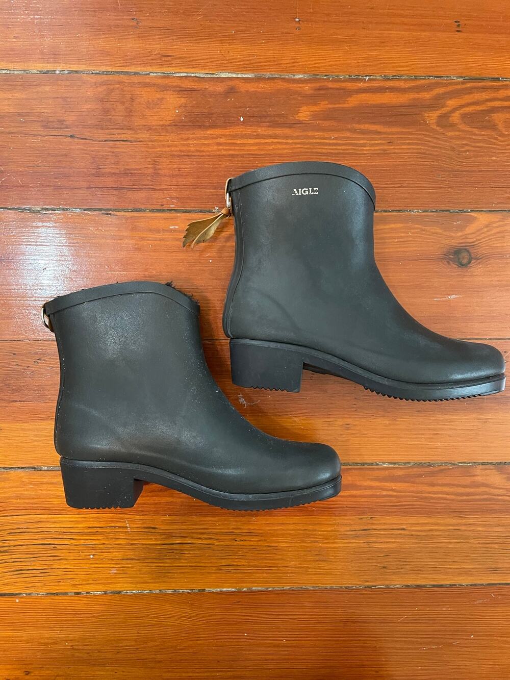 Aigle Miss Julie Made In France Black Fur Lined Rain Boots EU 38